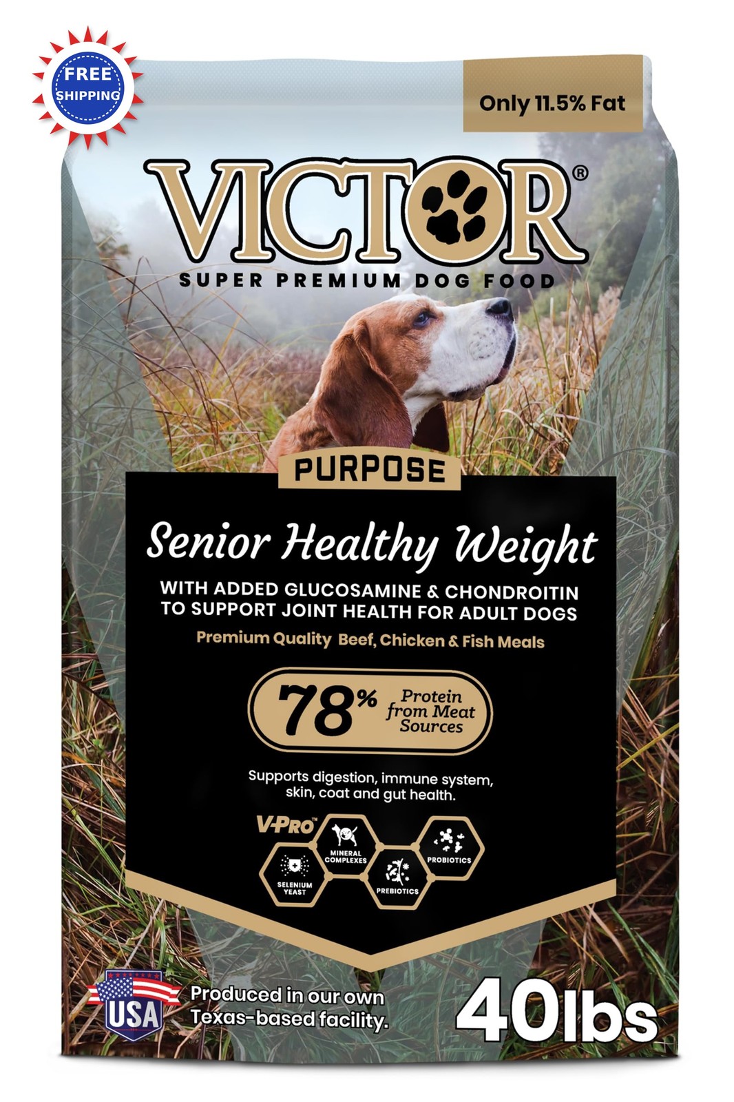 40lb Super Premium Senior Healthy Weight Gluten Free Glucosamine Victor