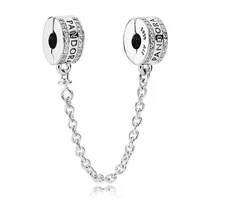 Authentic PANDORA Moments Logo Safety Chain Clip Charm NEW w/ Pouch