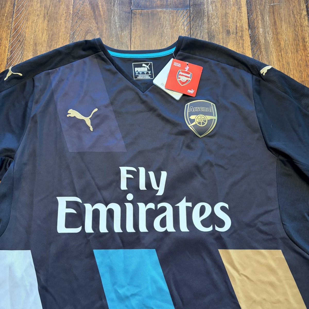 Arsenal Jersey Mens Large Black Soccer Football Puma Fly Emirates