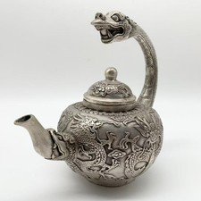China Collectible Old Copper Silver Plate Handwork dragon King loong Teapot