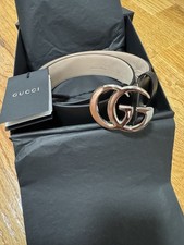 Gucci Flat Marmont Double G Black Leather Silver Buckle Belt Men’s Size 80/32