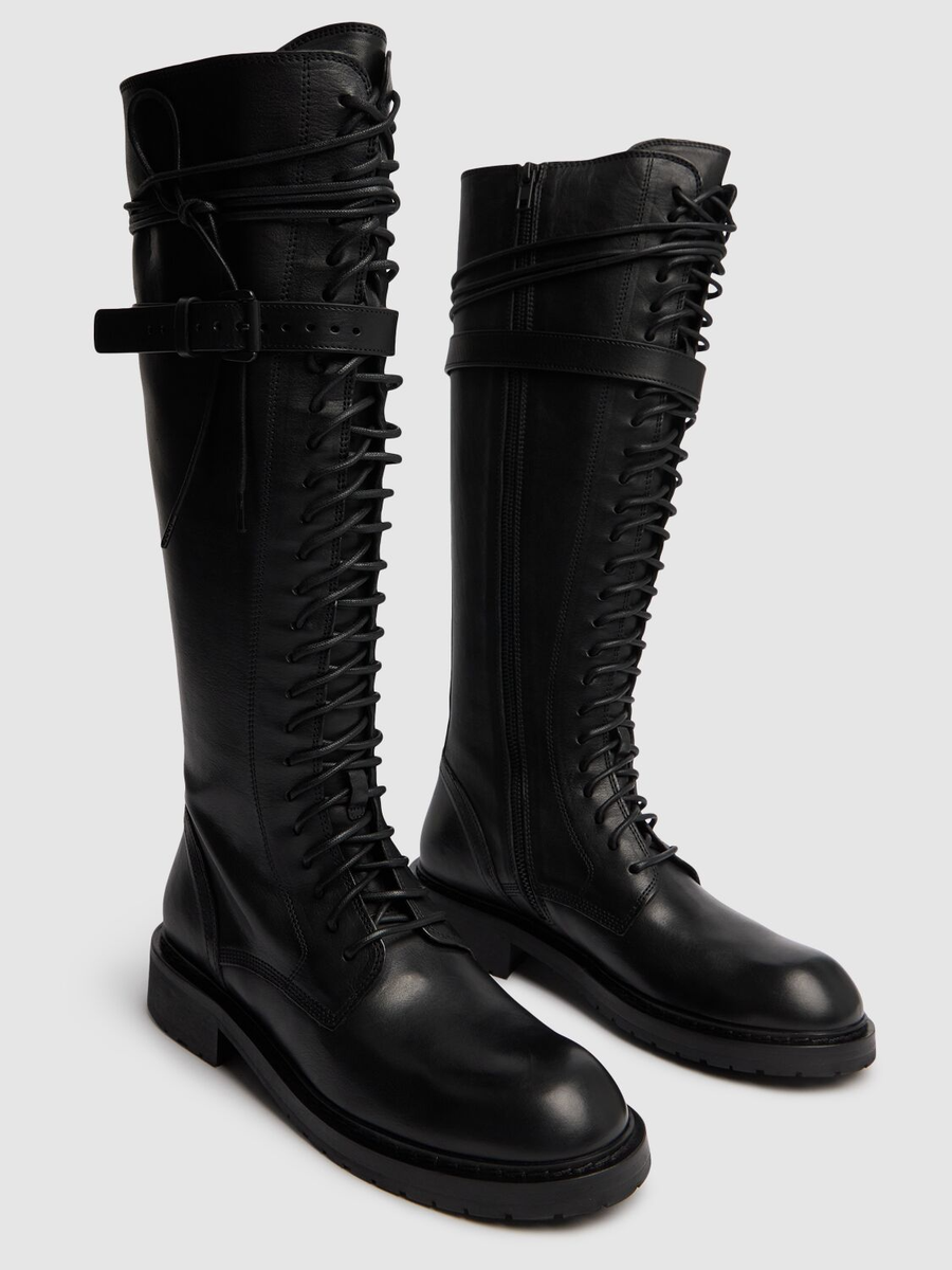 Ann Demeulemeester Danny Black Leather High Boots New & Authentic