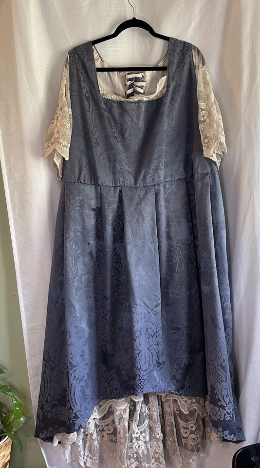 Handmade Renaissance Medieval Cosplay Dress Blue Lace Layered Lined - Image 2 of 4