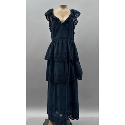 self portrait navy blue dress Navy Printed Chiffon Midi Dress  self-portrait-US