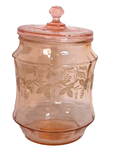 Vintage Pink Depression Glass Cookie or Biscuit Jar with Lid 1920's-1940's