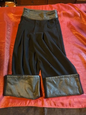 JC Official Pants Womens S Wide Leg Faux Leather Cuff High Waist Black Pull On