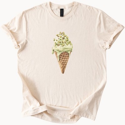 Pistachio Ice Cream Cone Shirt Fun Graphic Dessert Tee Green Waffle Cone Top