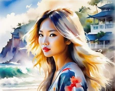 Figurative Portraits Sea Breeze Surfer Canvas Wall Art Picture