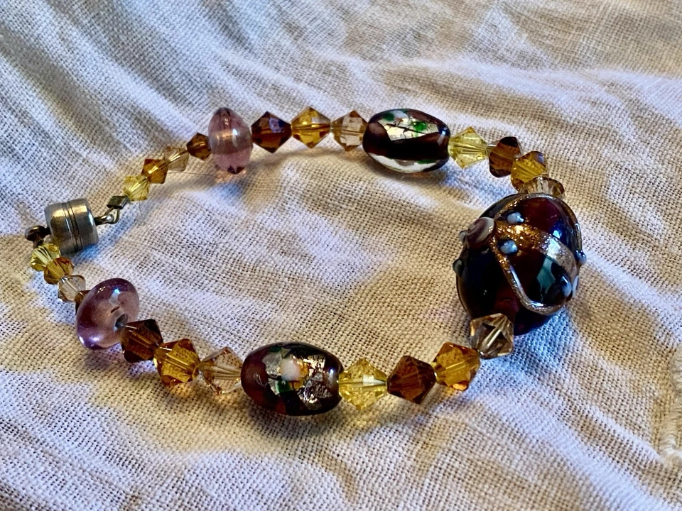 OOAK Artisan Lampwork And Crystal Beaded 7” Bracelet With Strong Magnetic Clasp - Image 2 of 4