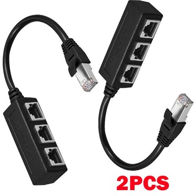 2x RJ45 Ethernet 1 to 3 Ports LAN Splitter Adapter Cable Network Connectors USA