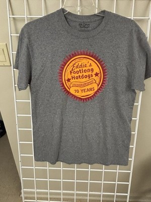 Eddies Footlong Hot Dogs T-Shirt Size Large. Short Sleeve. Meadville PA. EUC