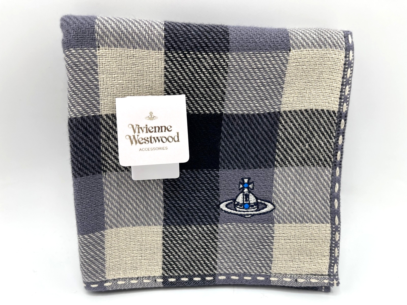 VIVIENNE WESTWOOD Orb Tartan Plaid Check Pocket Square Handkerchief in bag