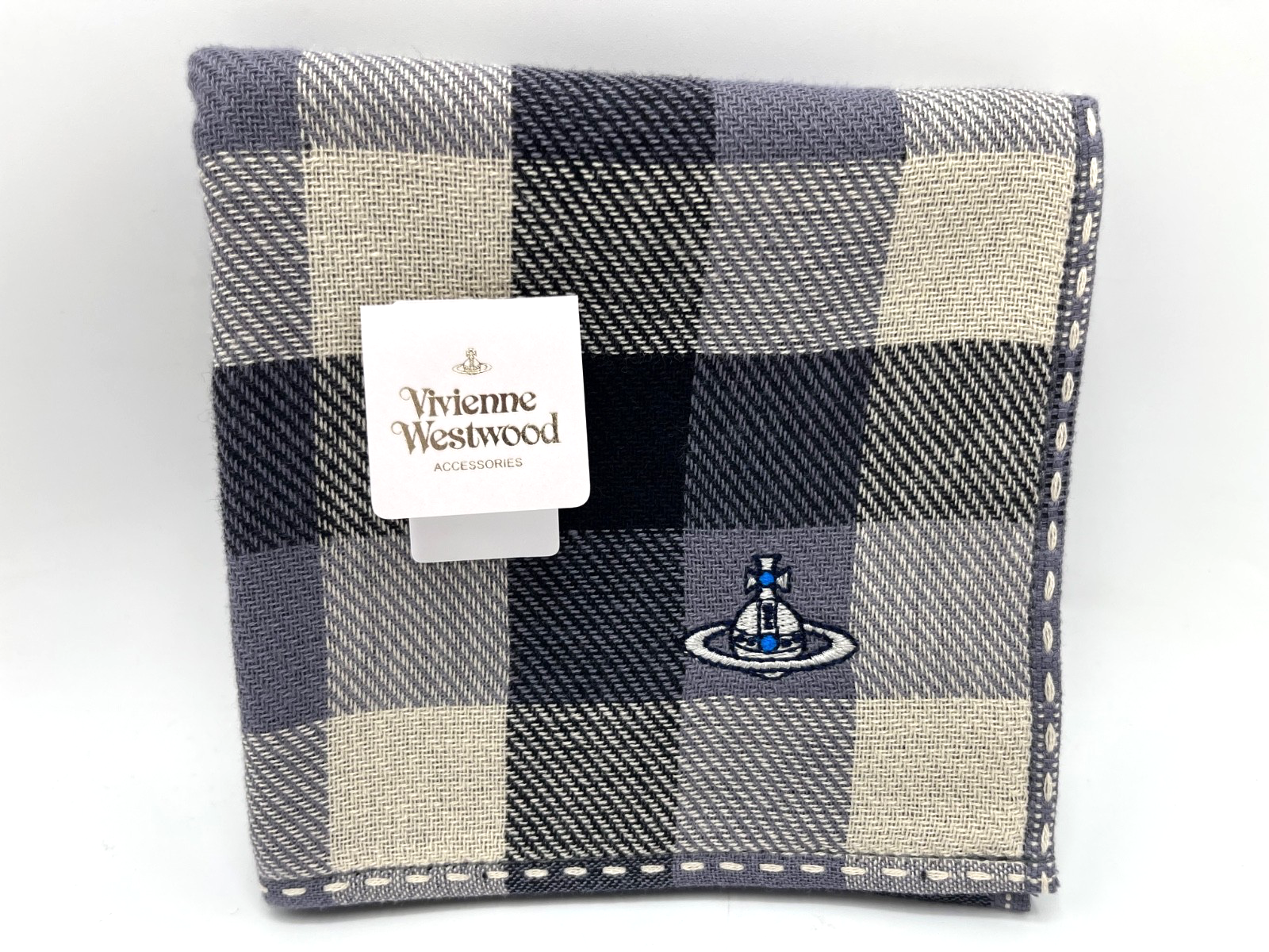 VIVIENNE WESTWOOD Orb Tartan Plaid Check Pocket Square Handkerchief in bag
