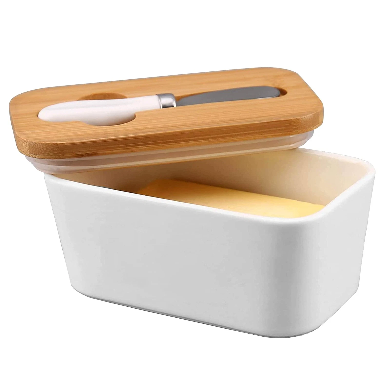 XABONO BUTTER DISH WITH LID AND KNIFE, PERFECT KITCHEN DECOR - WHITE