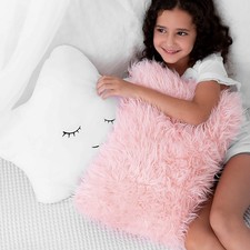 Set of 2 Decorative Pillows, Toddler Room. Star Fluffy White Embroidered and ...