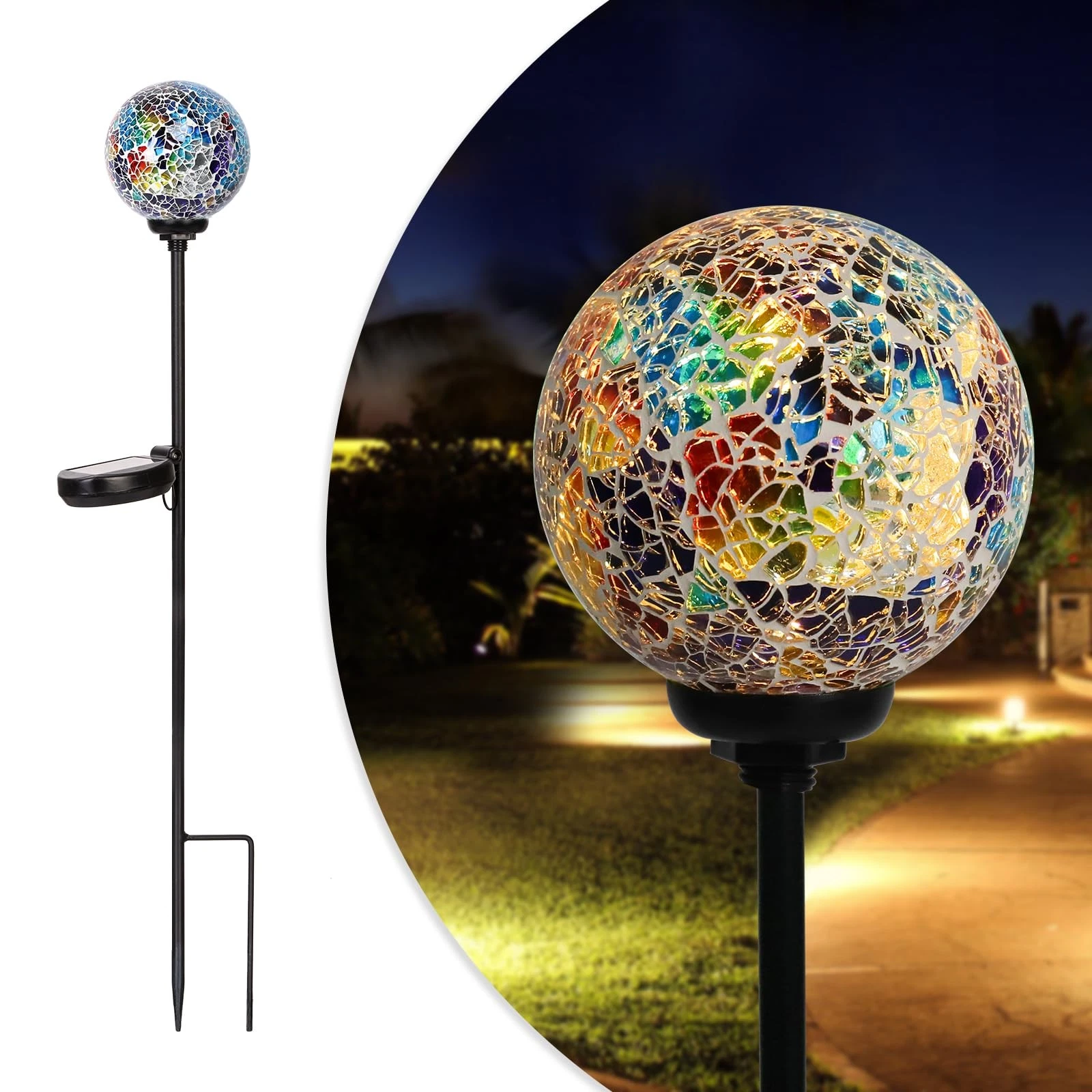 Solar Garden Lights Outdoor Decorative - Gazing Ball Mosaic Multicolor