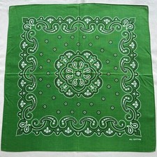 Men Bandana Vintage Green Cotton Paisley Black Classic Handkerchief Kerchief 21"