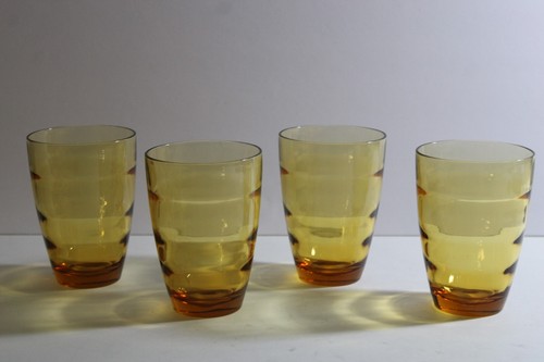 Vintage Libbey Glasses Honey Amber Wave Ripple Optic Tumbler, Set Of 4 - Picture 4 of 13