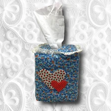 Vintage Quilted Heart & Lace Tissue Box Cover Handmade Cottage Farmhouse Country