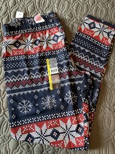 NEW No Boundaries NOBO Jr LARGE NAVY BLUE Fair Isle Snowflake Holiday LEGGING