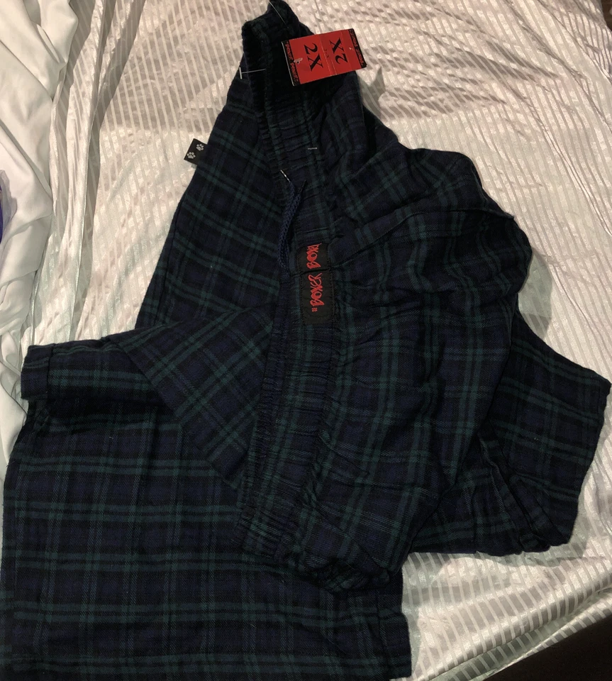 拳击手拳击手男式蓝色格子睡衣法兰绒休闲裤尺寸 2X 带飞/口袋 — 第 3/3 张图片