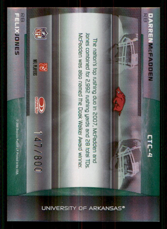 2008 Donruss Elite College Ties Combos Green #4 Darren McFadden/Felix Jones /800 - Image 2 of 2