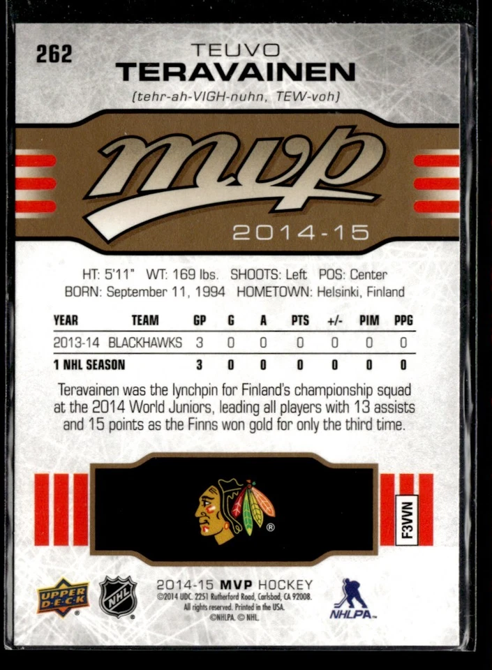 2014-15 Upper Deck MVP Teuvo Teravainen #262 - Image 2 of 2
