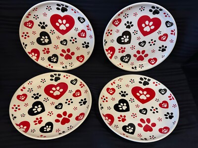 Temp-Tations Seasonal Pawfetti Salad Plates Set of Four (4)  Hearts & Pawprints