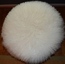 Round Mongolian lamb fur pillow Natural White 18 Tibetan genuine Fur Cushion