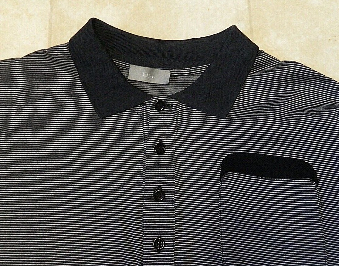 Men's Striped Blue Dior Short-Sleeve Polo Shirt, Size M