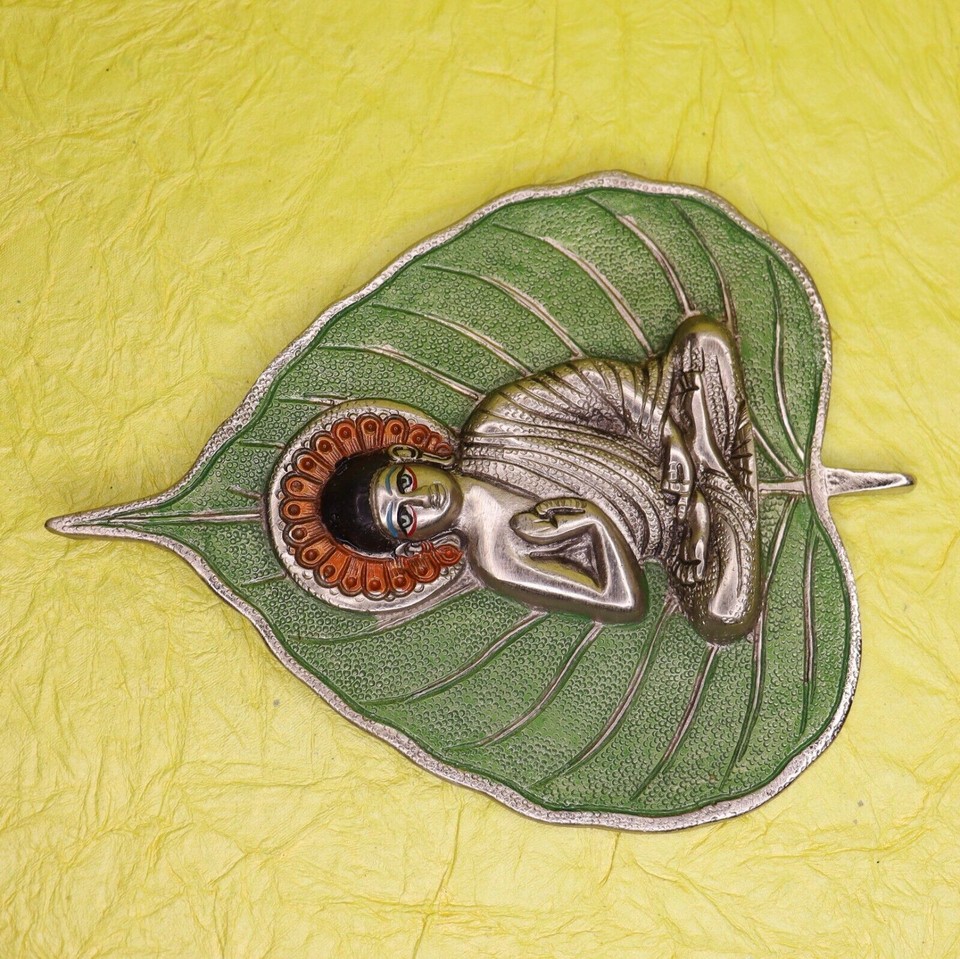 Buddha on Green Leaf Wall Hanging Mask Metal Home Office Wall Decor