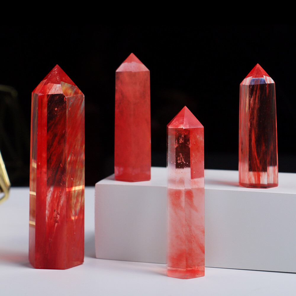 40-75MM Red Smelting Quartz Crystal Point Healing Obelisk Hexagonal Wand  Reiki
