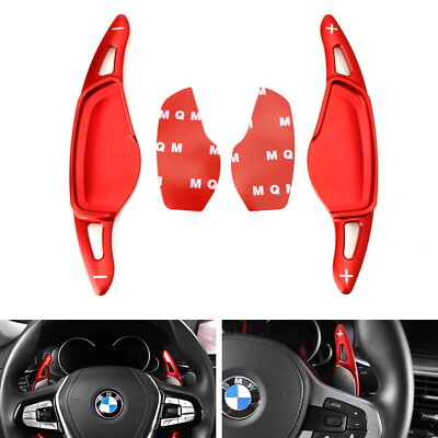 Red Aluminum Steering Wheel Paddle Shifter Extension Covers For BMW 3, 5, 7 Series, X3, X4, X5