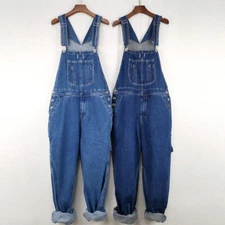 Mens Retro Bib Pants Denim Overalls Dungaree Jeans Loose Straight Pants Workwear