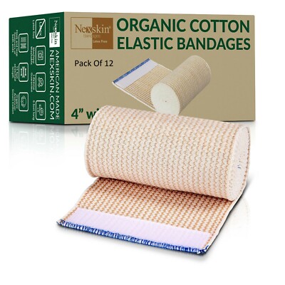 Nexskin 4  (12 Pack) Organic Cotton Bandages Wrap Hook/Loop Fasteners USA Made