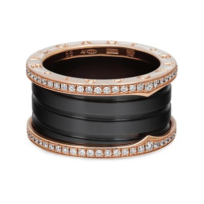 Bvlgari B.Zero1 Diamant schwarz Keramik Vierband Ring 18K Roségold 56 US 7,5