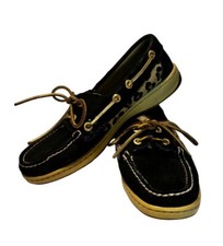 Womens 5 Sperry Topsider Angelfish Black Cheetah Print Gold Boat Shoe 9174715