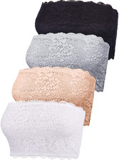 4 Pieces Women Lace Bandeau Bra Tube Top Bra Stretchy Strapless Bandeau for Dail