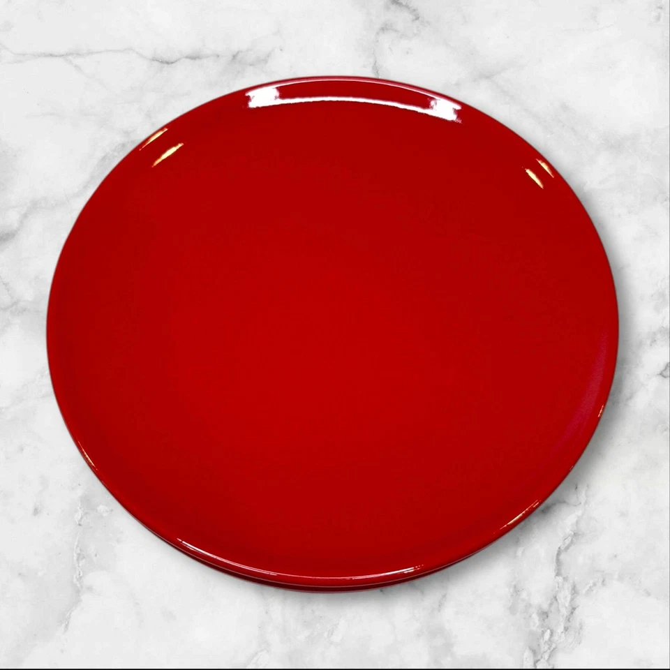 Crate & Barrel Red Stoneware Dinner Plates | Set of 4 | Excellent Condition - Image 3 of 4