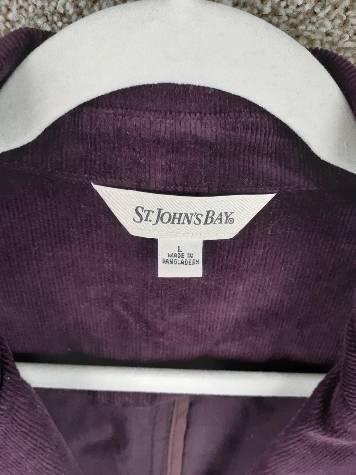 St Johns Bay Corduroy Blazer Womens L Dark Purple Pockets Stretch Three Button - Image 4 of 4