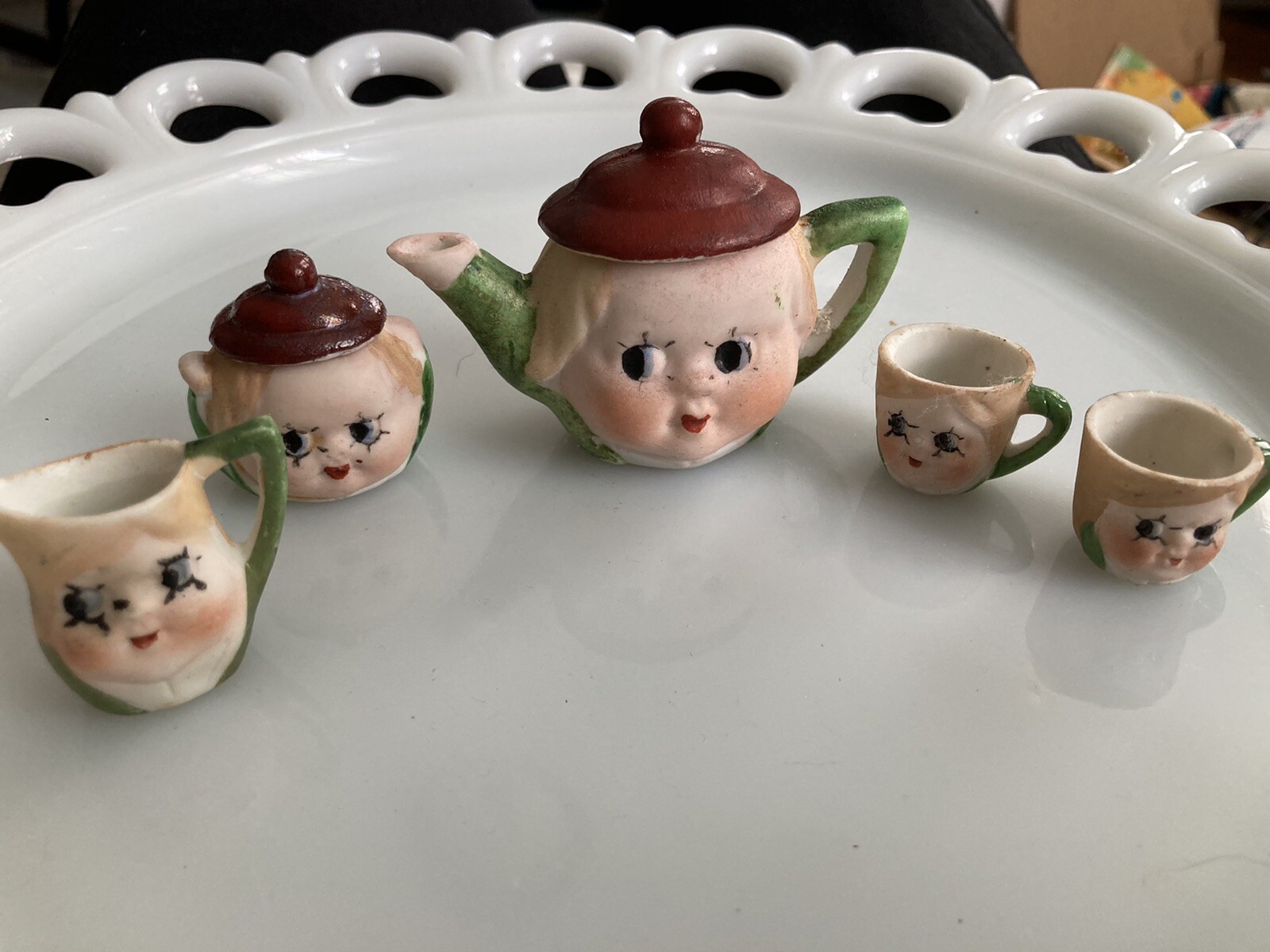 RARE JAPANESE ANTIQUE 1920s MINI Tea Set KEWPIE FACE DOLL HTF 7