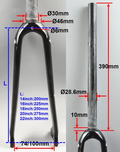 28.6mm Carbon Fiber BMX Bicycle Forks 14/1618/20/22 inch Folding Bike Rigid Fork - Picture 15 of 16