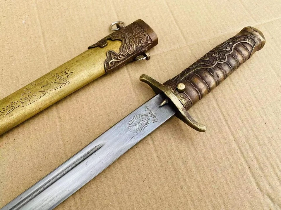 De colección Militar Japonesa Marina Espada Corta Daga Signo Hoja Cuchillo Mango Latón Foto 3 de 4