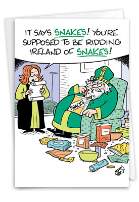 Funny St. Patrick's Day 5''x7'' Greeting Card w/ Envelope (1 Card) Irish Snakes