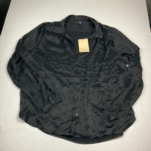 NYDJ Blouse Black V-Neck Long Sleeve Dressy Long Sleeve Flowy Work Top LARGE NEW