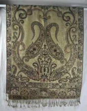 100% PASHMINA Plum and Gold Paisley Shawl Wrap Scarf with Fringe 26.5 x 64 in.