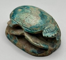 extremely rare ancient Egyptian large glazed stone scarab seal statue ca 500bce