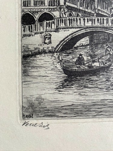Vintage Venedig Kunstdruck Italien Italien Gondel Original Radierung signiert HAVAS - Bild 4 von 5