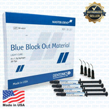 Master Dent Light Cure Blue Block-Out Material 4x 1.2g Syringes w/ 20 tips