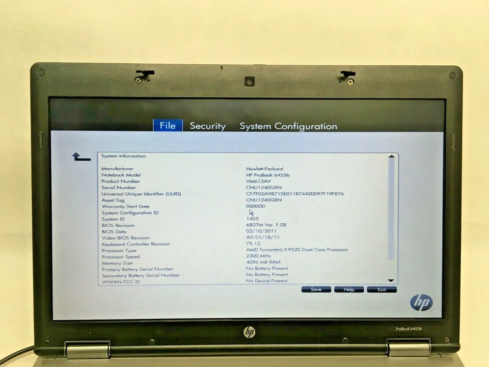 HP ProBook 6455b 14" Laptop For Parts No Keyboard/HDD/RAM/Battery/Charger JR - Image 2 of 4